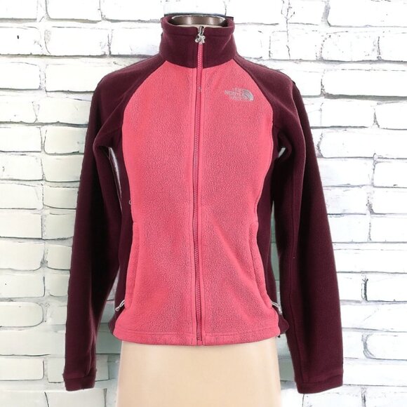 The North Face Pink and Red Full Zip Fleece Pullover Sweater - Picture 1 of 9